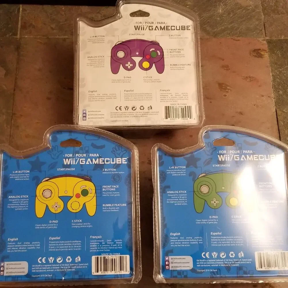 3 Gamecube Controllers - 3 Colors Bundle (NEW), Yellow, Green, Purple - Nintendo